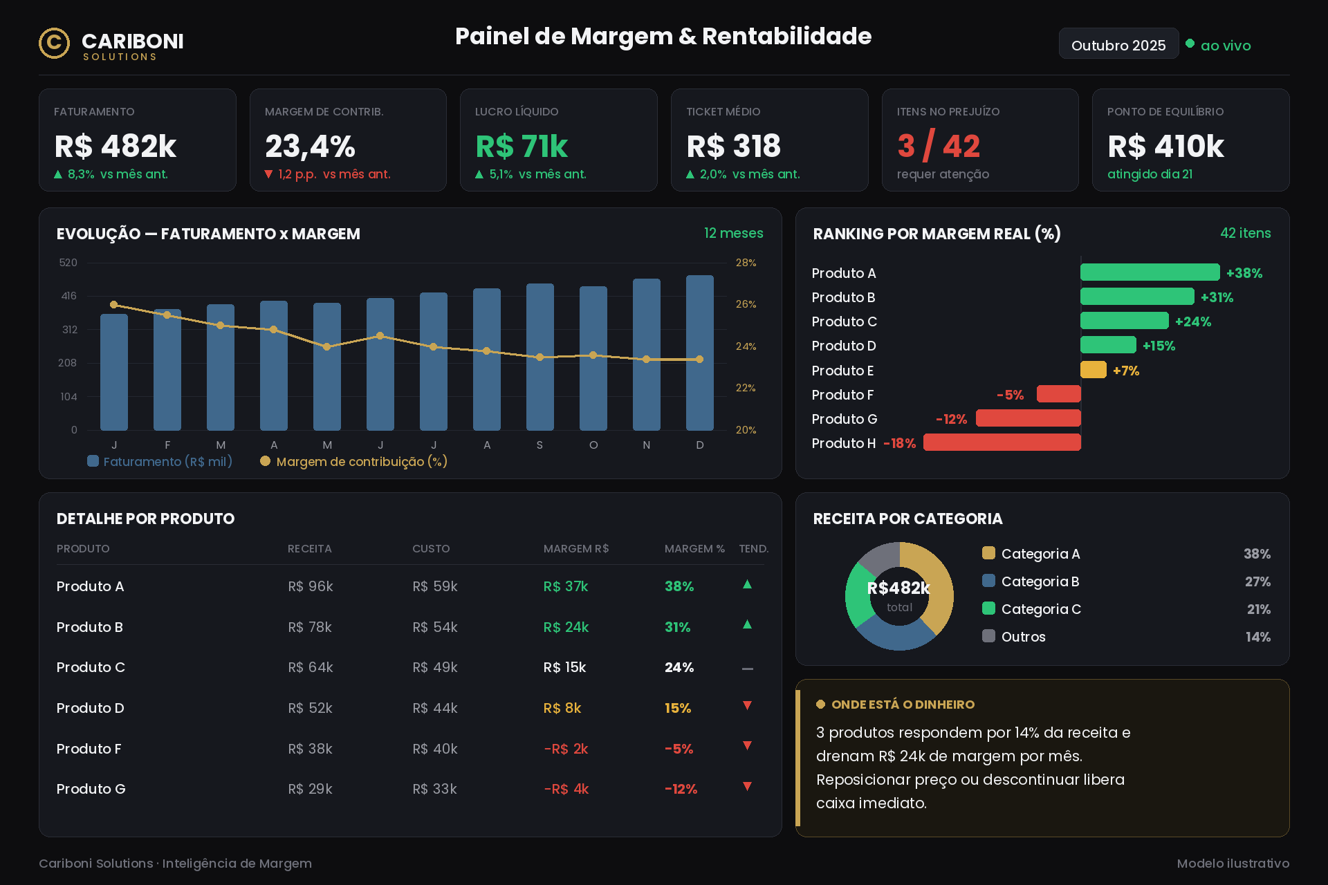 Painel de Margem e Rentabilidade, Cariboni Solutions